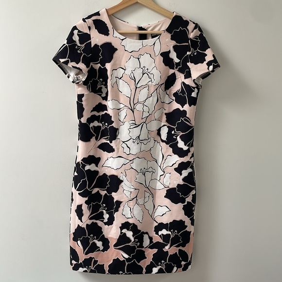 KARL LAGERFELD PARIS Floral-Print Shift Dress US2 short sleeve pink black white - Picture 3 of 14